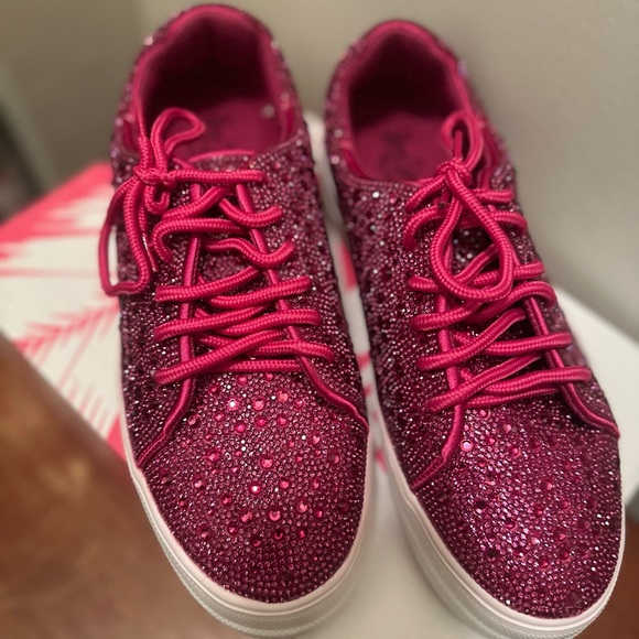 NWT Heygirl by Corkys Glittery Fuchsia Sneakers - Picture 3 of 10